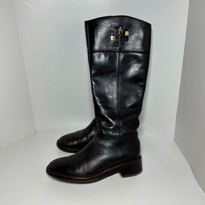 Tory Burch Lowell 2 Logo Brown  Leather Knee High Riding Boot